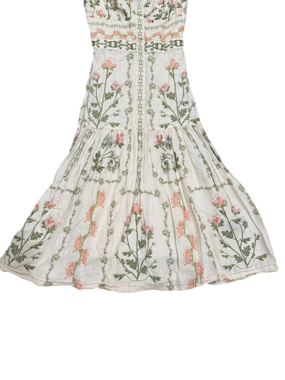 Agua Bendita Cream Floral Midi Dress with Pink & Green Botanicals - Picture 6 of 14
